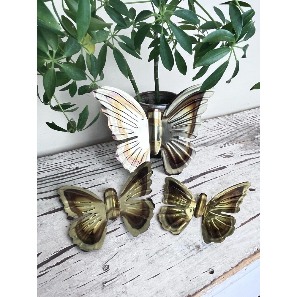 Vintage Mid Century Brass Butterfly Shelf / Wall Hangings (Set Of 3) Cottagecore